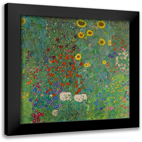 Klimt, Gustav 20x20 Black Modern Framed Museum Art Print Titled - Farm Garden with Sunflowers