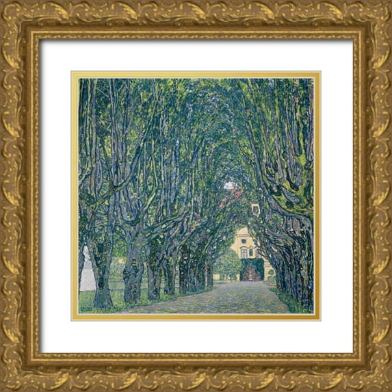 Klimt, Gustav 20x20 Gold Ornate Wood Framed with Double Matting Museum Art Print Titled - Allee im Park von Schloss Kammer