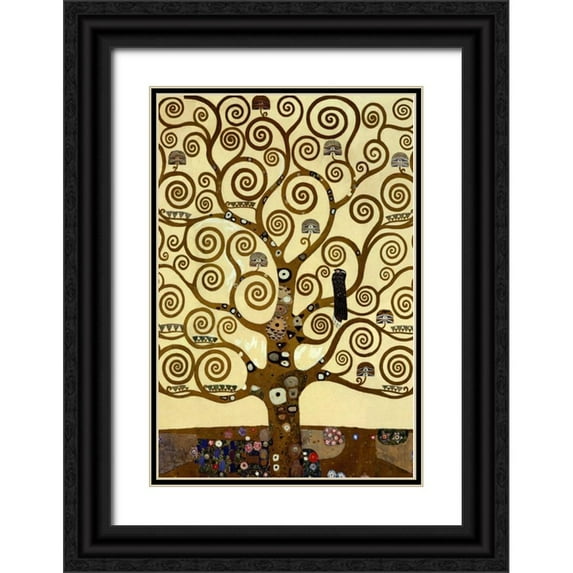 Klimt, Gustav 23x32 Black Ornate Wood Framed with Double Matting Museum Art Print Titled - The Tree Of Life