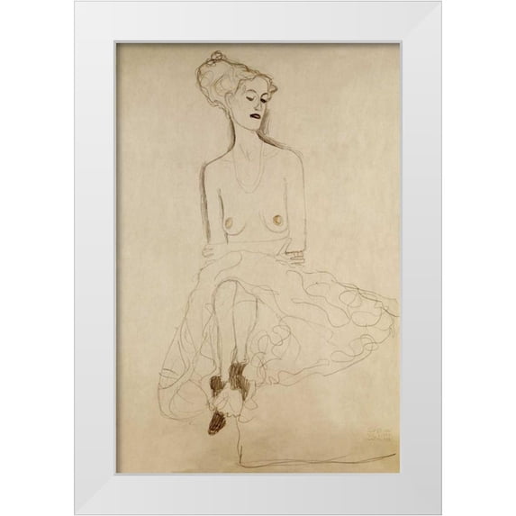 Klimt, Gustav 23x32 White Modern Wood Framed Museum Art Print Titled - Seated Woman