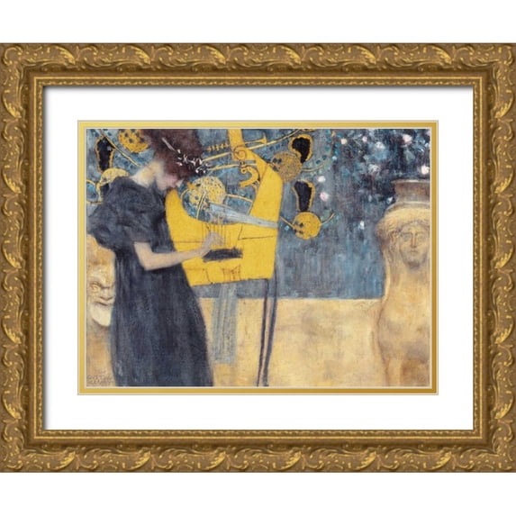 Klimt, Gustav 24x19 Gold Ornate Wood Framed with Double Matting Museum Art Print Titled - Musik
