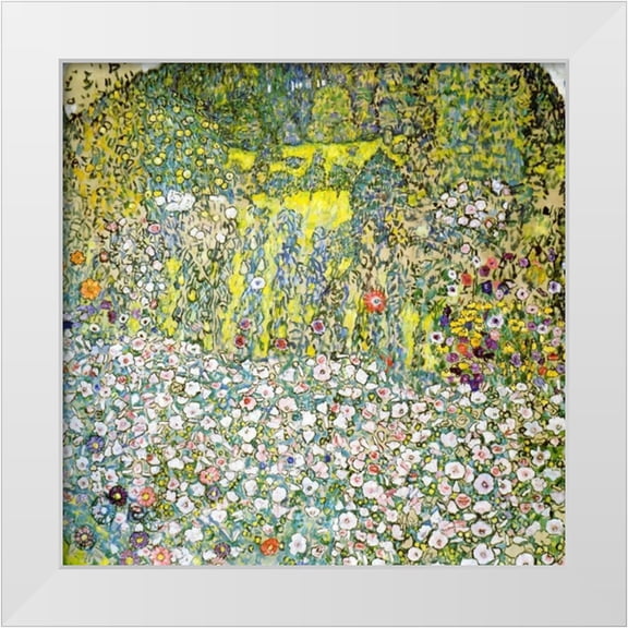 Klimt, Gustav 26x26 White Modern Wood Framed Museum Art Print Titled - Garden Landscape With Hilltop 1916