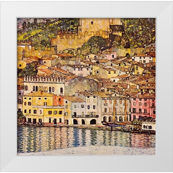 Klimt, Gustav 26x26 White Modern Wood Framed Museum Art Print Titled - Malcesine On Lake Garda 1913