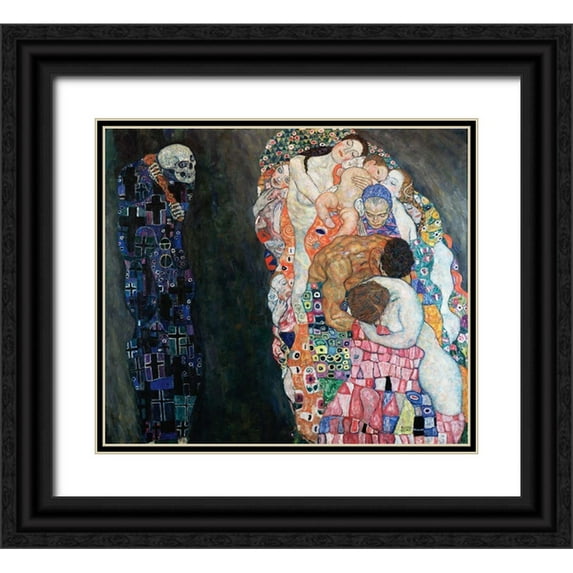 Klimt, Gustav 29x26 Black Ornate Wood Framed with Double Matting Museum Art Print Titled - Death and Life