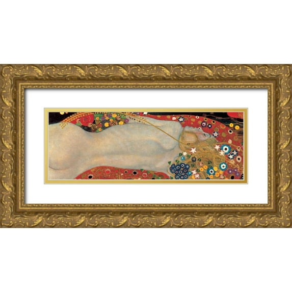 Klimt, Gustav 32x14 Gold Ornate Wood Framed with Double Matting Museum Art Print Titled - Sea Serpents I