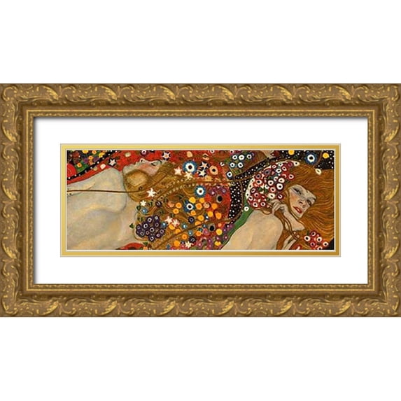 Klimt, Gustav 32x14 Gold Ornate Wood Framed with Double Matting Museum Art Print Titled - Sea Serpents VII