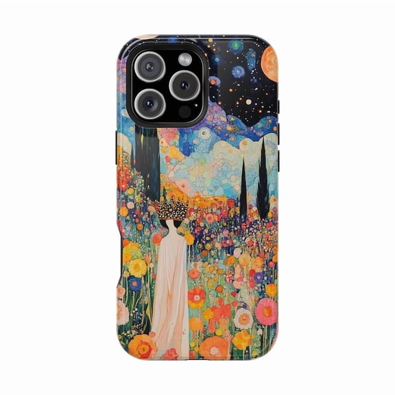 Klimt Inspired Celestial Woman Wildflower Muse Art Phone Case with iPhone 17 to 11 Pro Max