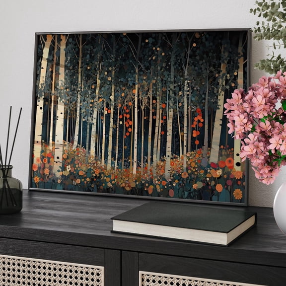 Klimt Inspired Forest Flowers Wall Art Print, Colorful Botanical Nature Decor