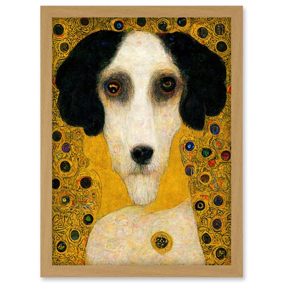 Klimt Style Adele Bloch's Poodle Dog Artwork Framed Wall Art Print A4