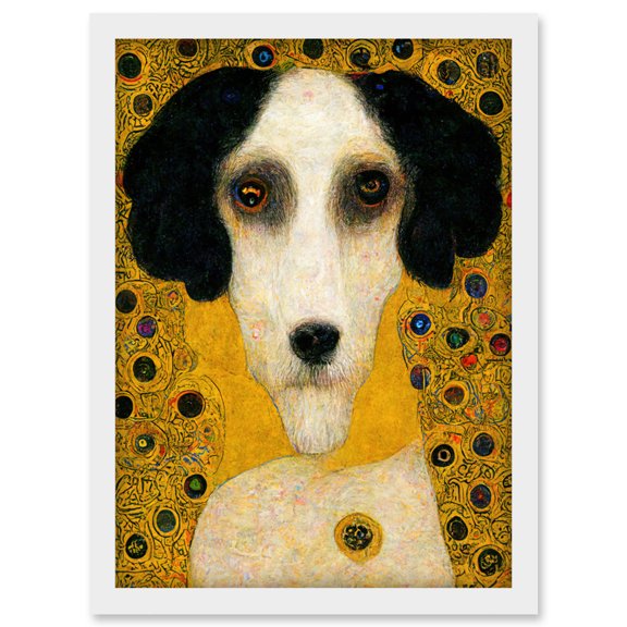 Klimt Style Adele Bloch's Poodle Dog Artwork Framed Wall Art Print A4