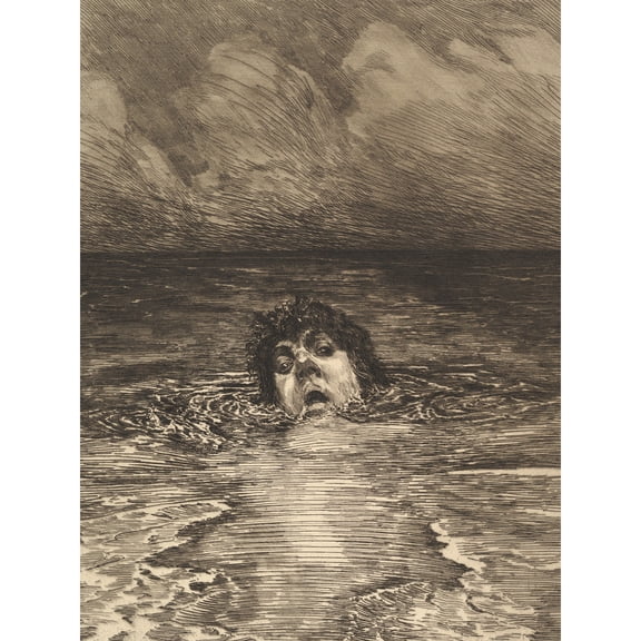 Klinger Going Under Life Drowning Man Etching Extra Large XL Wall Art Poster Print