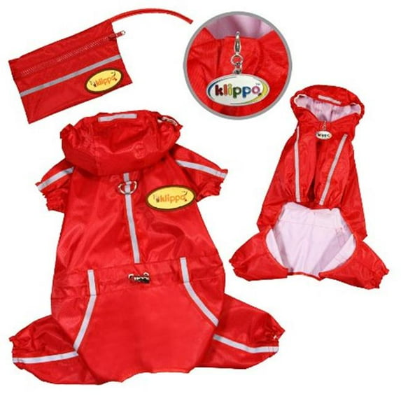 Klippo Pet KJK058XS Raincoat Bodysuit With Reflective Stripes & Matching Pouch - Extra Small