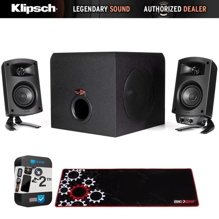 Klipsch 1011400 ProMedia 2.1 THX Certified Speaker System with 2 Speakers and Subwoofer, Black Bundle with 2 YR CPS Enhanced Protection Pack & Gaming Mouse Pad| Official Klipsch USA Dealer