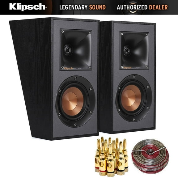 Klipsch 1065840 Powerful Detailed Home Speaker Set of 2 Black Bundle with Deco Essentials Brass Speaker Banana Plugs + 50 foot 16 AWG Gauge Heavy Duty Speaker Wire Cable| Official Klipsch USA Dealer