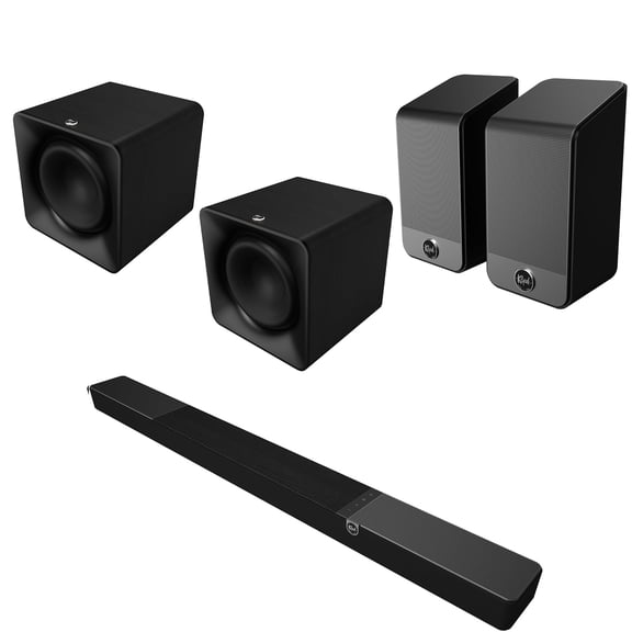 Klipsch FLEXUS-300-SOUNDBAR 5.1.2 Sound Bar Ebony with 2 Klipsch FLEXUS-20-SUB Compact Wireless 12 Subwoofers and Klipsch FLEXUS-200-SURROUND Enhanced Wireless Surround Sound Speakers (2025)