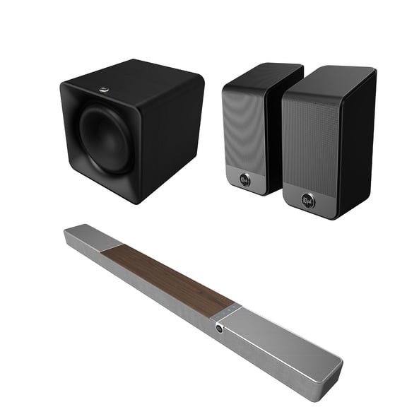 Klipsch FLEXUS-300-SOUNDBAR 5.1.2 Sound Bar Walnut with Klipsch FLEXUS-20-SUB Compact Wireless 12 Subwoofer and Klipsch FLEXUS-200-SURROUND Enhanced Wireless Surround Sound Speakers (2025)