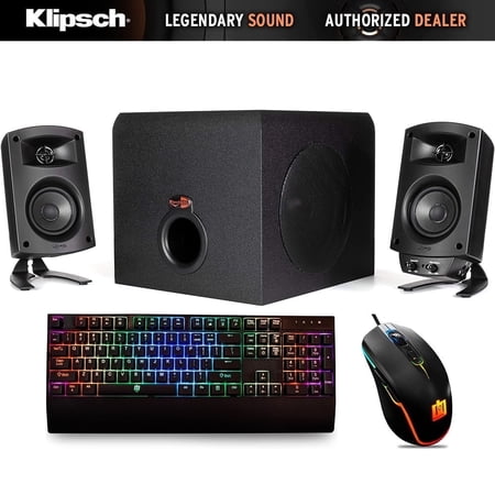 Klipsch ProMedia 2.1 THX Certified PC Desktop Computer Speaker System Bundle with Deco Gear RGB Gaming Mouse and Mechanical Keyboard Set| Official Klipsch USA Dealer