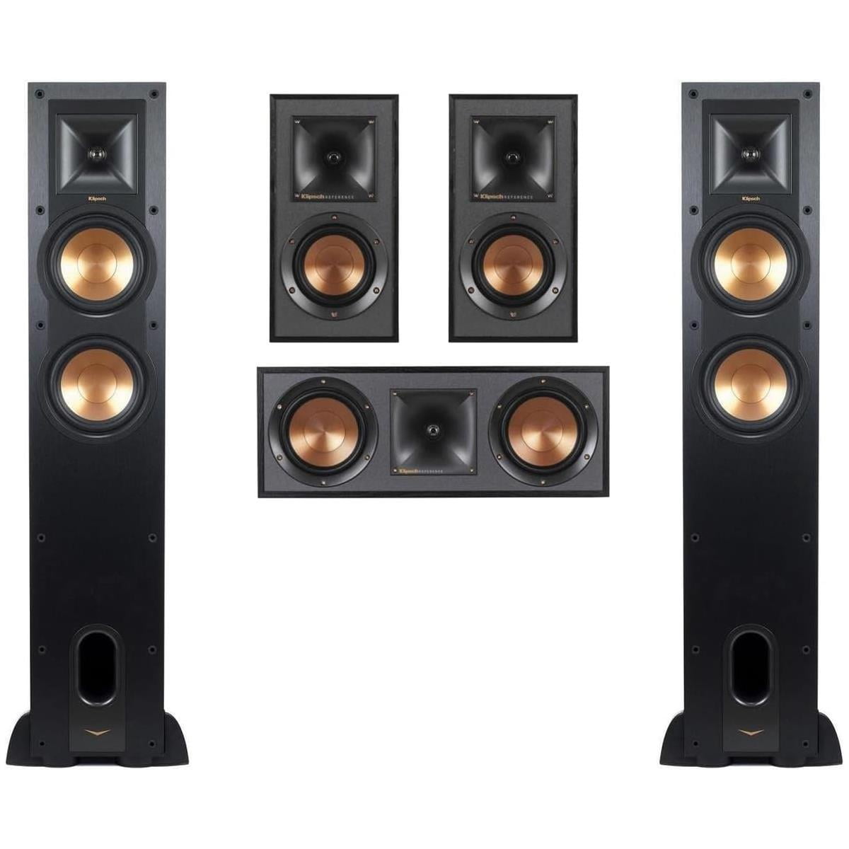 Klipsch Reference 5.0 Home Theater Pack with 2x R-26FA Floorstanding Speaker, R-25C Center Channel Speaker and 2x R-14M Bookshelf Speaker, Black