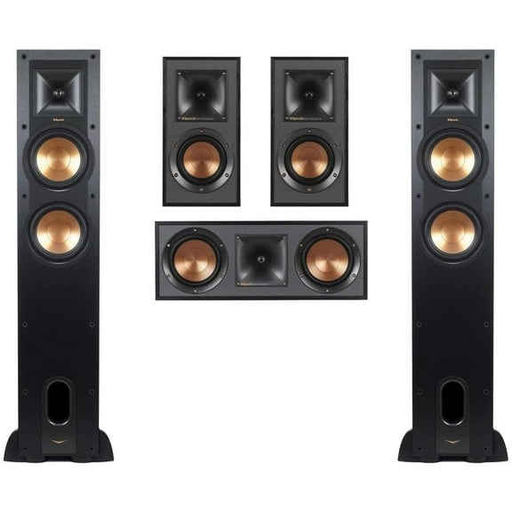 Klipsch Reference 5.0 Home Theater Pack with 2x R-26FA Floorstanding Speaker, R-25C Center Channel Speaker and 2x R-14M Bookshelf Speaker, Black