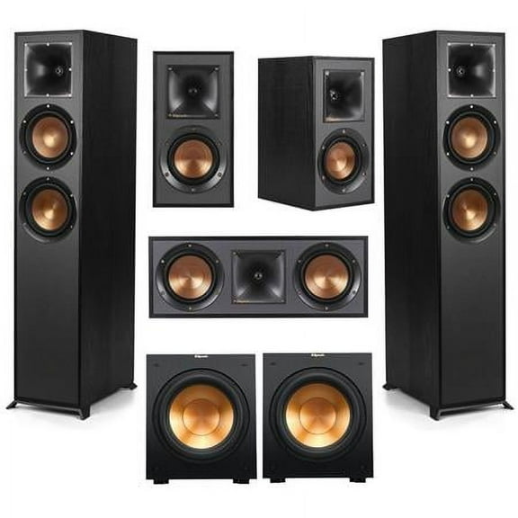 Klipsch Reference 5.2 Home Theater Pack with 2x R-620F Floorstanding Speaker, 2x R-12SW Subwoofer, R-52C Center Channel Speaker and 2x R-41M Bookshelf Speaker, Black