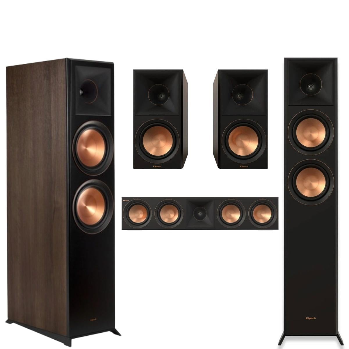 Klipsch Reference Premiere RP-8000F II 5.0 Home Theater Pack, Bundle with 2x RP-8000F II 8" Floorstanding Speaker, RP-504C II Center Channel Speaker, 2x RP-600M II Bookshelf Speaker, Walnut