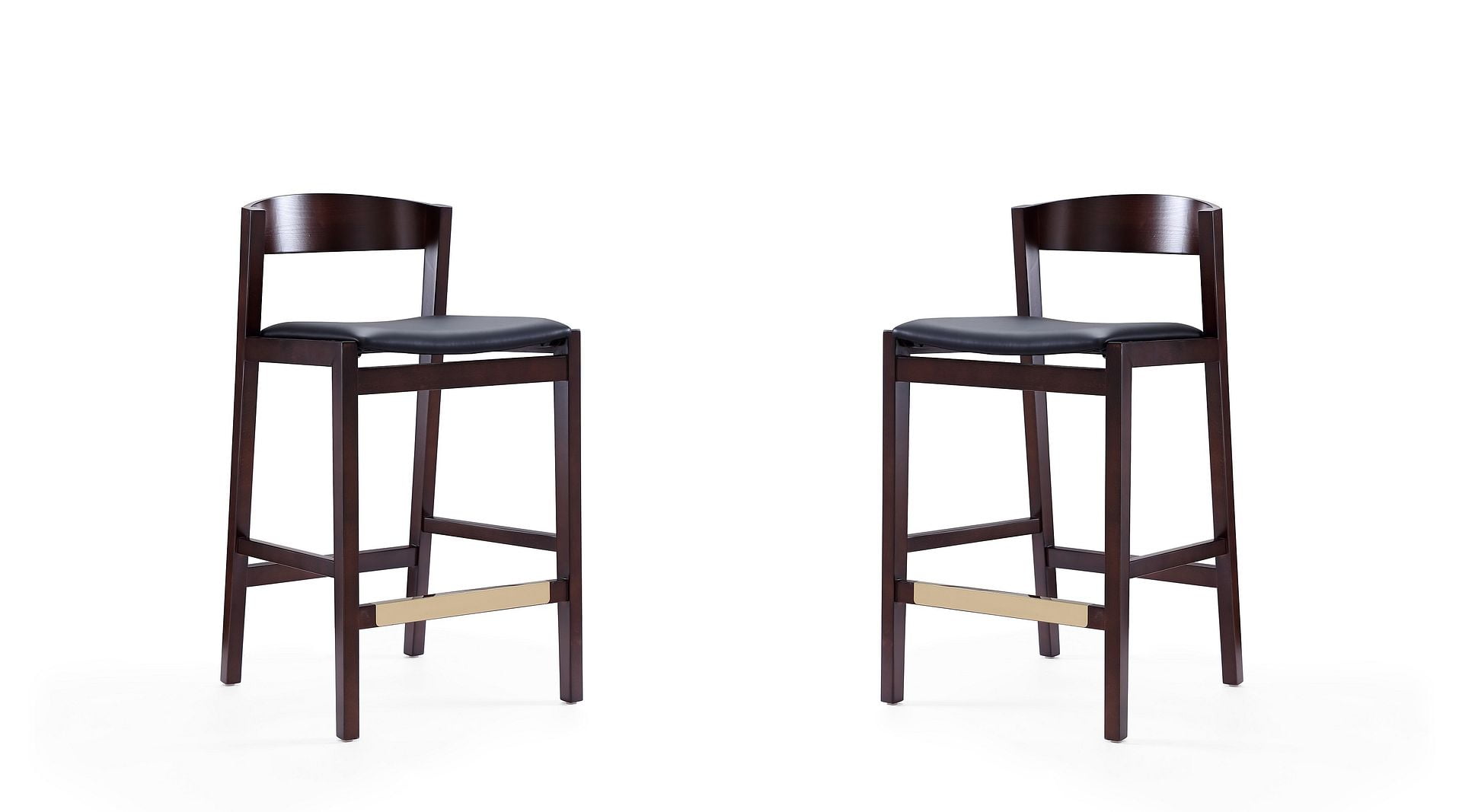 Manhattan Comfort Klismos 20" Black Leather Beech Wood Barstools - Set of 2