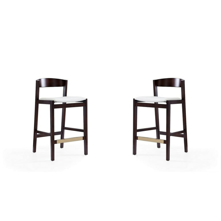 Klismos 36.75 in. Ivory and Dark Walnut Beech Wood Counter Height Bar Stool Set of 2