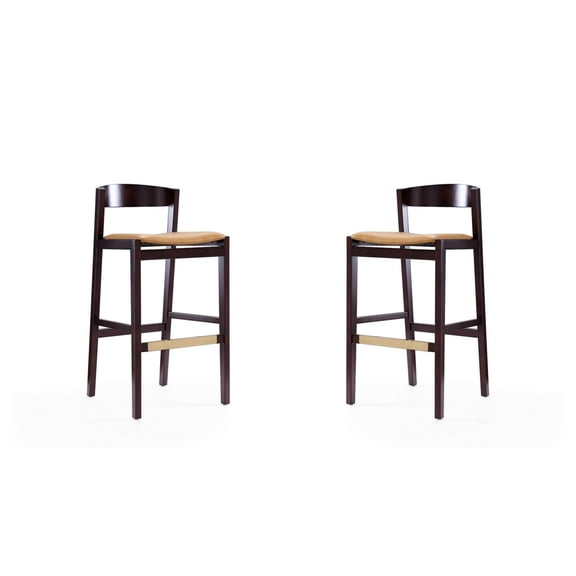 Manhattan Comfort Klismos 30.5" Faux Leather Barstool in Camel (Set of 2)