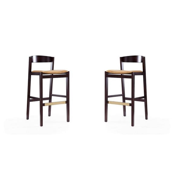 Klismos Camel & Dark Walnut Beech Wood Barstool, 40.75 x 20 x 20.5 in. - Set of 2