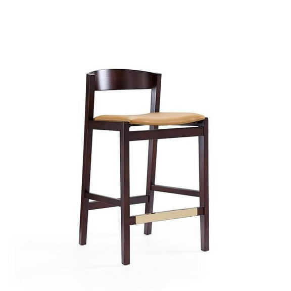 Klismos Camel & Dark Walnut Beech Wood Counter Height Bar Stool, 36.75 x 20 x 20.5 in.