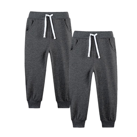 Klisyaur 2 Pack Boys Fleece Lined Sweatpants Drawstring Elastic High Waist Joggers Casual Warm Winter Trousers with Pockets