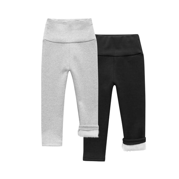 Klisyaur 2 Pack Children's Fleece Lined Leggings Elastic High Waist Stretchy Pants Casual Loose Soft Warm Pants