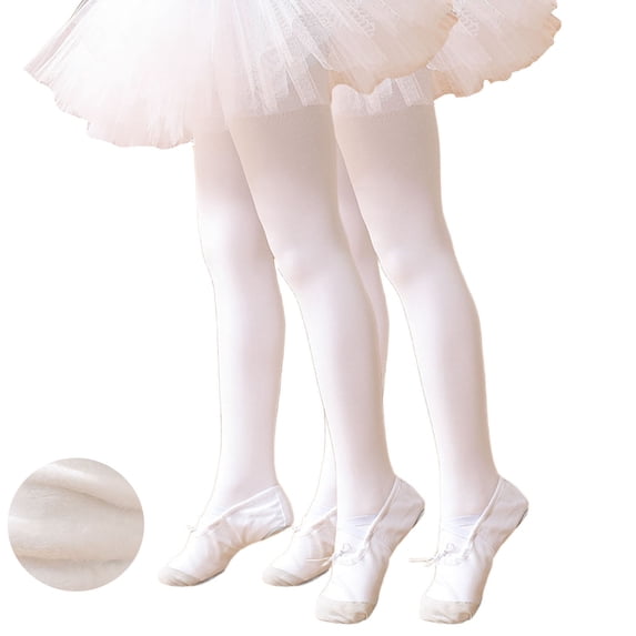 Klisyaur 2 Pack Girls Dance Fleece lined Tights High Waist White Tights Casual Dance Practice Stockings Leggings