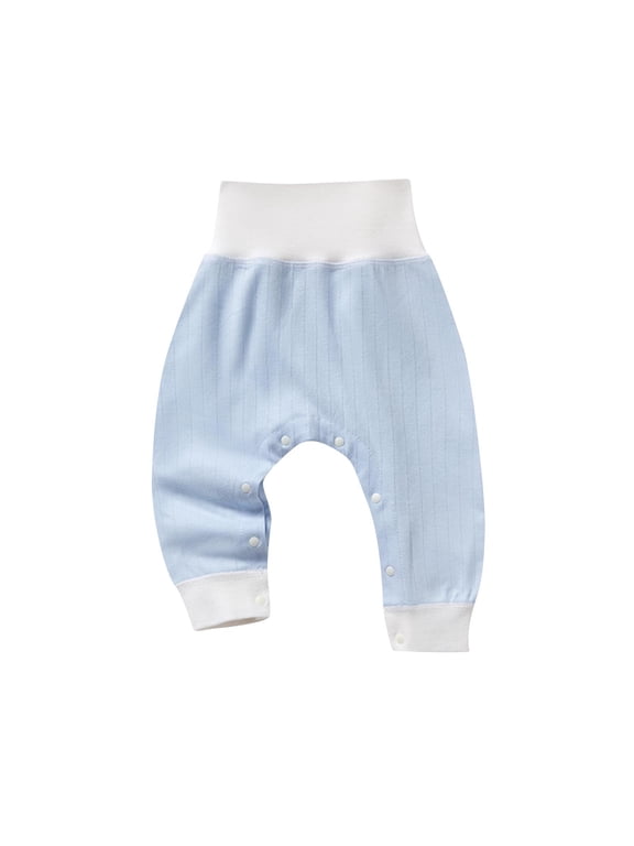 Baby Girls Boys Pants Elastic High Waist Soft Cotton Snap Button Pants Infant Toddler Casual Comfy Trousers