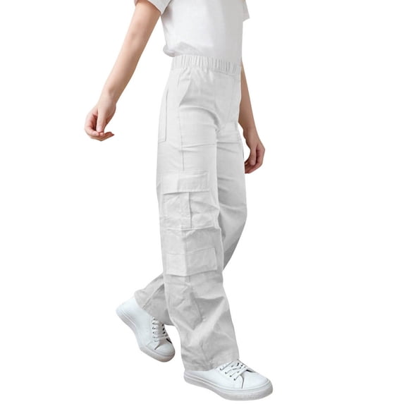 Klisyaur Children's Cargo Sweatpants Elastic High Waist Straight Leg Pants Casual Work Sport Trousers with Pockets