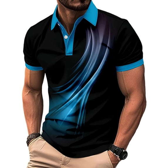 Klisyaur Color Block Blouses for Mens Short Sleeve Golf Collared Lightweight Breathable Tops Casual Fashion Clothes