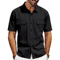 thumbnail image 1 of Klisyaur Cotton Linen Shirts Mens Short Sleeve Button down Comfortable Fashion Tops Summer Vacation Beach Tee, 1 of 4