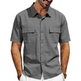 thumbnail image 1 of Klisyaur Cotton Linen Shirts Mens Short Sleeve Button down Comfortable Fashion Tops Summer Vacation Beach Tee, 1 of 4