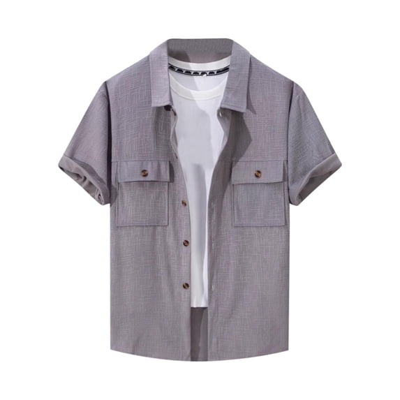 Klisyaur Fashion Blouses for Mens Short Sleeve Button down Summer Solid Color Clothes Classic Basic Tops