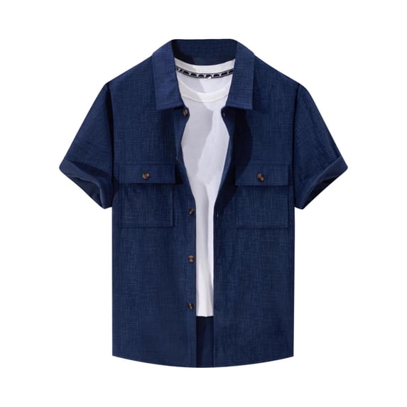 Klisyaur Fashion Blouses for Mens Short Sleeve Button down Summer Solid Color Clothes Classic Basic Tops