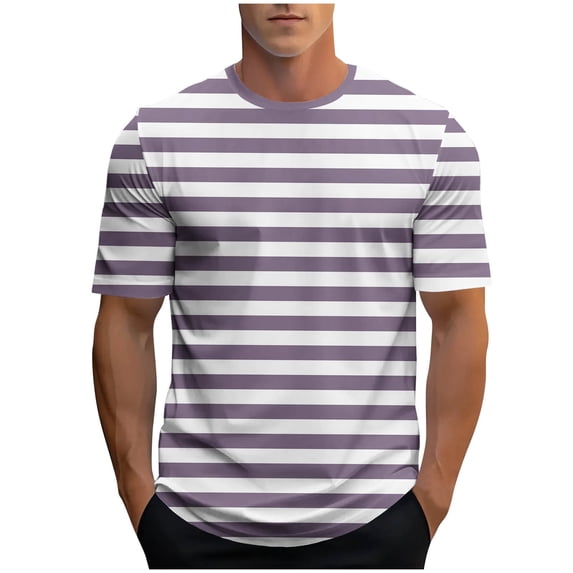 Klisyaur Fashion Striped T Shirts for Mens Short Sleeve Summer Lightweight Breathable Casual Tops Crew Neck Tee