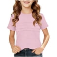 thumbnail image 1 of Klisyaur Girls Short Sleeve Tshirt Crew Neck Pleated Tops Summer Solid Color Casual Shirts for Boys Girls, 1 of 5