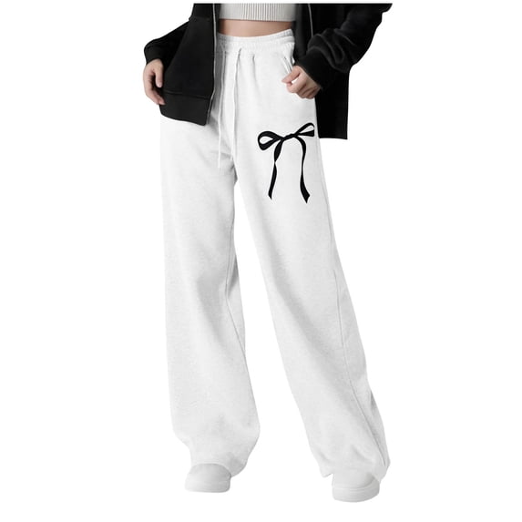 Klisyaur Girls Wide Leg Sweatpants Drawstring Elastic High Waist Bow Pants Casual Baggy Winter Trousers with Pockets