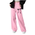 thumbnail image 1 of Klisyaur Girls Wide Leg Sweatpants Drawstring Elastic High Waist Bow Pants Casual Baggy Winter Trousers with Pockets, 1 of 7