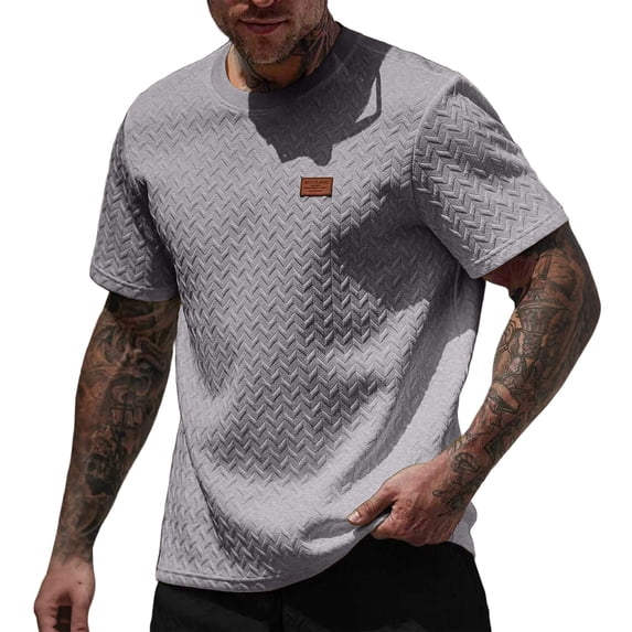 Klisyaur Men Short Sleeve Tops Casual Fashion Loose Crewneck Textured Shirt Summer Dressy Shirts