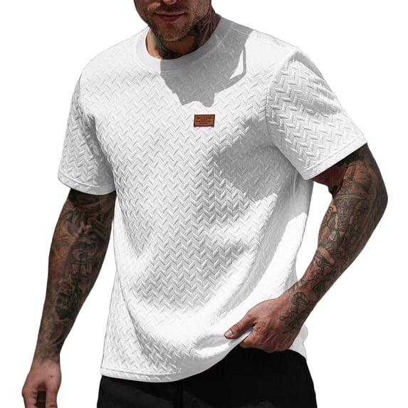 Klisyaur Men Short Sleeve Tops Casual Fashion Loose Crewneck Textured Shirt Summer Dressy Shirts