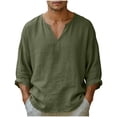 thumbnail image 1 of Klisyaur Men's Cotton Linen Shirt Long Sleeve V Neck Lightweight Comfortable Casual Fashion Summer Tee, 1 of 5