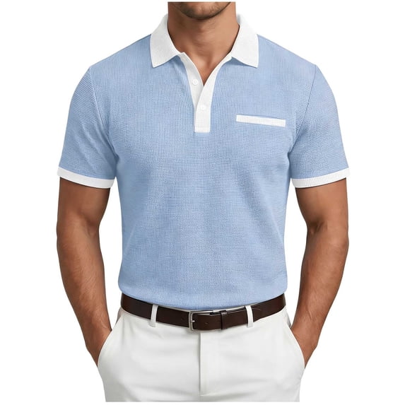 Klisyaur Men's Solid Color Short Sleeved Lapel Casual Fashion Top T-shirt