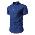 thumbnail image 1 of Klisyaur Men's Solid Color Tops Fashion Casual Button Collar Short Sleeve Blouse for Vacation Beach Clothes, 1 of 3