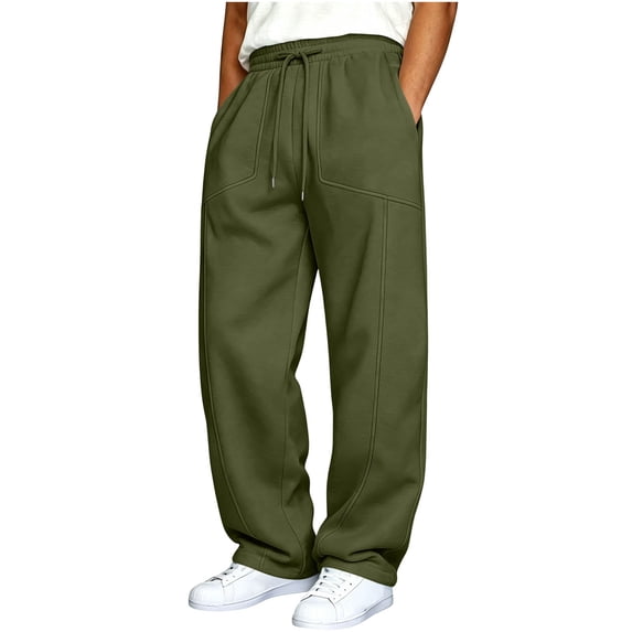 Klisyaur Men's Sports Long Pants Elastic Waist Straight Legs Sweatpants with Pockets Drawstring Casual Loose Trousers